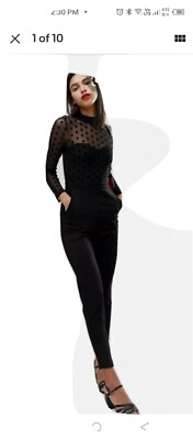 French connection Black Lea Sheer Mesh Polka Dots High Neck