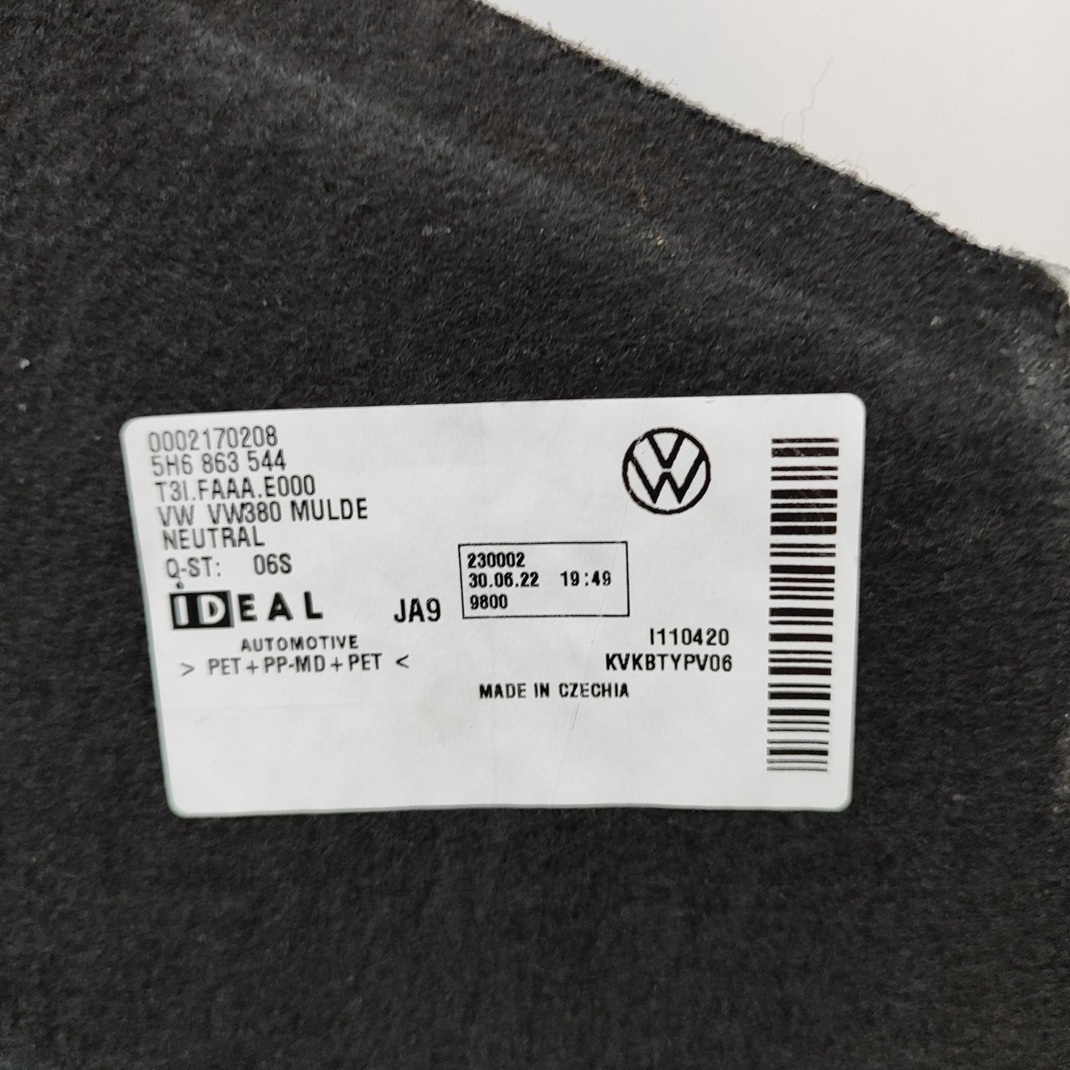 Volkswagen GOLF Mk8 Trunk Boot Carpet 5H6863544 1.5 Petrol
