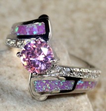 SILVER Elegant Pink Fire Opal  Pink Kunzite Ring Size 5 WR40903