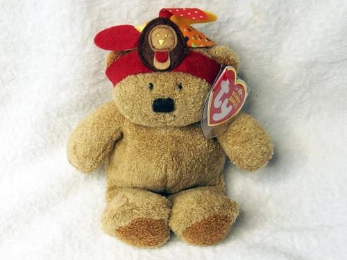 🧸 Vintage 2006 Ty Beanie Baby Little Bear Thanksgiving Turkey Hat RETIRED  🦃🍁