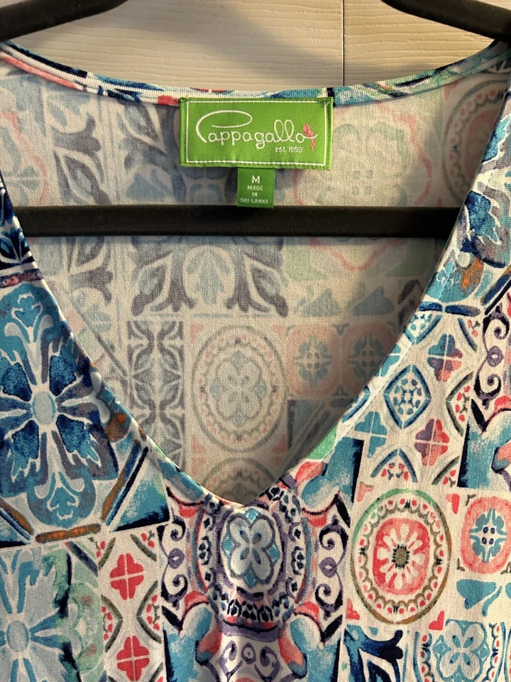 Vestido Mujer Talla M Azul Verde Coral Geométrico Cuello en V Elastizado Cappagallo Primavera Foto 2 de 4