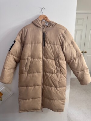 Kangol X H&M Women's Tan Long Puffer Coat Parka Insulated Hooded