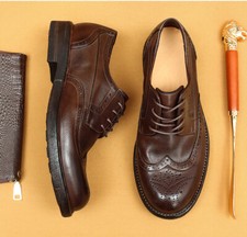Men's Leather Shoes Cowhide Brogue Carved Business Formal Round Toe Dress Shoes