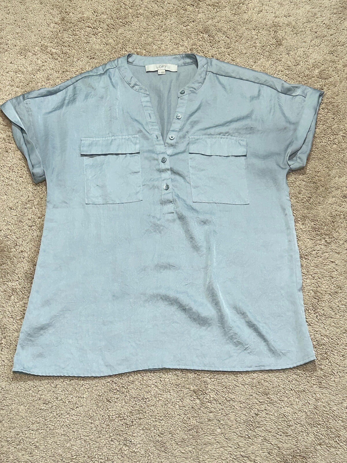 Loft Womens Shirt Size Small Blue Classic Dressy 1/2 Button Pockets Flowy