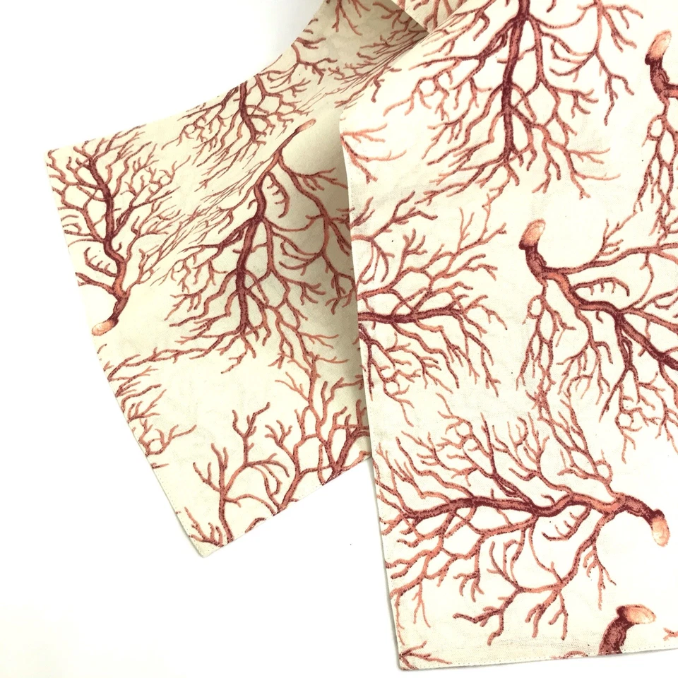 RAYMOND WAITES FABRIC Table RUNNER CORAL SEA LIFE Cotton Rectangle 14” X 72” NEW - Image 4 of 4