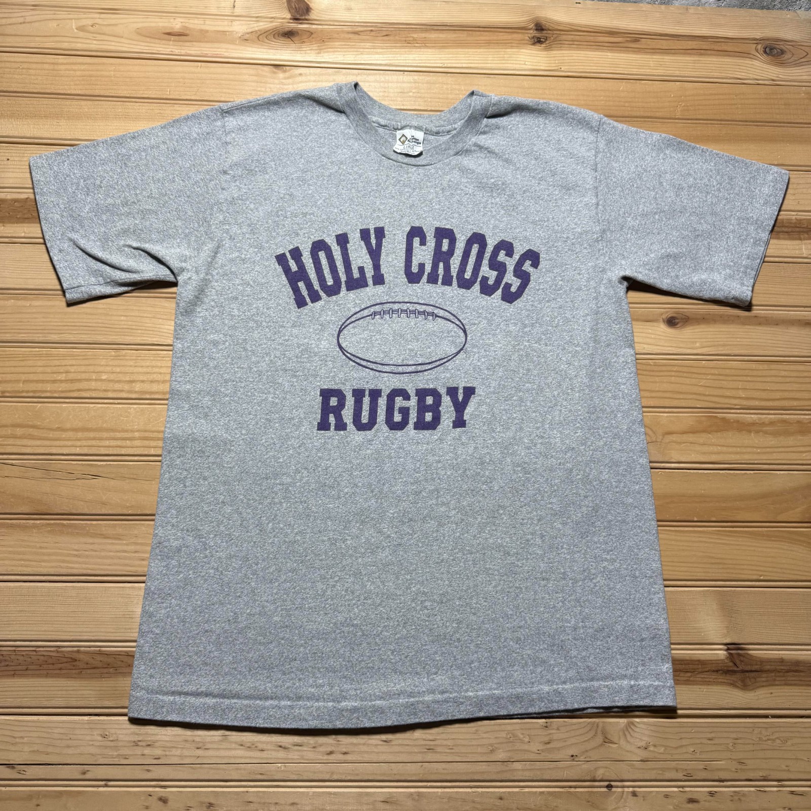 Vintage 80s Holy Cross Rugby Single Stitch Graphic Heather T-Shirt USA - Large