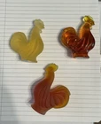 Set of 3- Small Fenton Glass Chickens Hand Painted