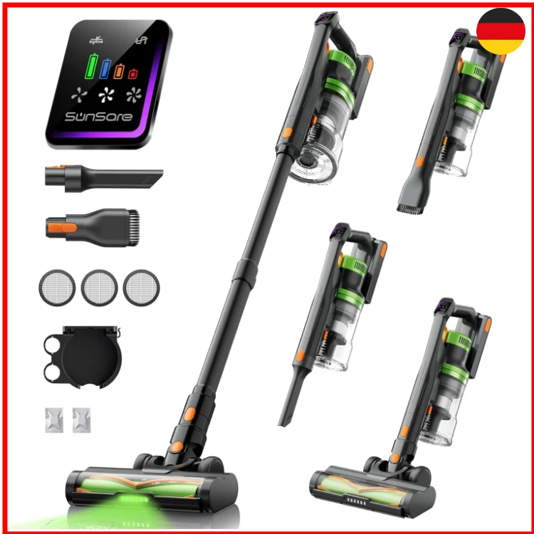 SunSare Akku Staubsauger Kabellos 600W/50000Pa/65Min, Akkustaubsauger mit HD
