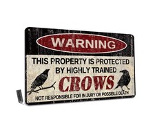 Vintage Crow Metal Sign Warning This Property is Protected 8"L x 12"W,