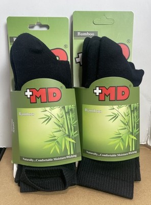 +MD Bamboo Socks 10-13 Unisex Black Calf Length. 2 Pair Per Pack. Fits 10
