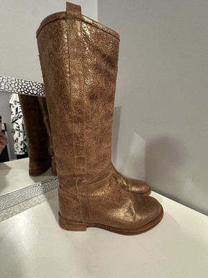 high boots made of aged bronze-colored leather SPAIN Sz 38 US 8