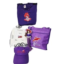 Ladies Red Hat Society Lot Large Shirt, Medium Tote Bag, Doll W/ Fringe & Plate 