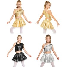 Women Ballroom Music Festivals Dancewear Dance Set Rumba Outfits Stage Metallic