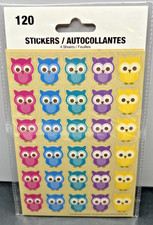 Colorful Owls Acid Free Stickers 4 Sheets 120 Count Arts  Crafts New Sealed