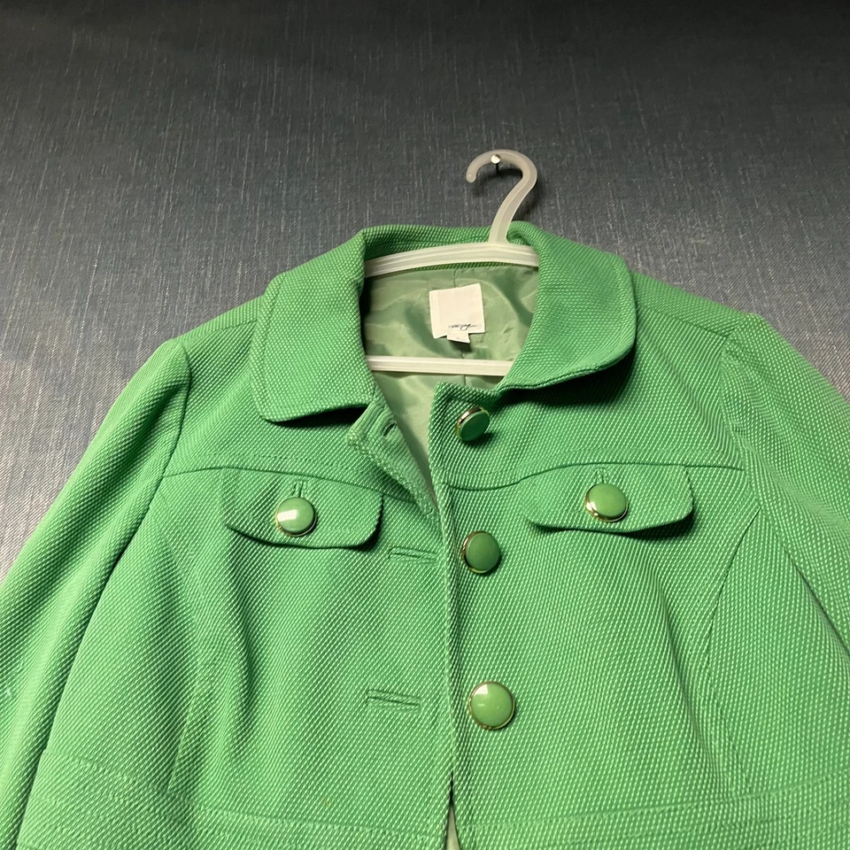 Chaqueta halógena para mujer talla L verde botón bolsillos delanteros forrada cuello elegante Foto 2 de 4