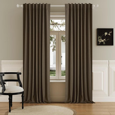 132" Brown Linen Blackout Curtains - 2 Panel Set for Living Room/Bedroom