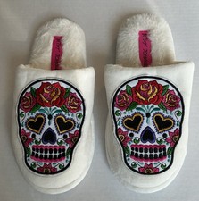 Betsey Johnson Slippers 5/6 Floral Hearts Slip On Slides Sugar Skull