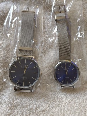 2 New Geneva Watches, Blue face Dial Silvertone Bands