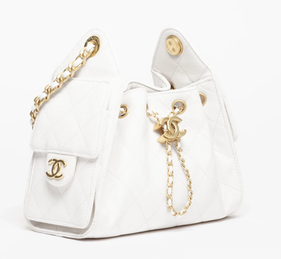 New 26P CHANEL 25 MINI Bag White Caviar Leather Mini Hobo Tote
