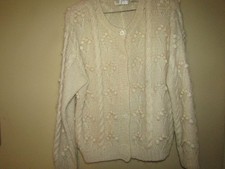 Liz Claiborne MOHAIR Blend CREAM Cableknit Oversized SIZE MEDIUM Cardigan