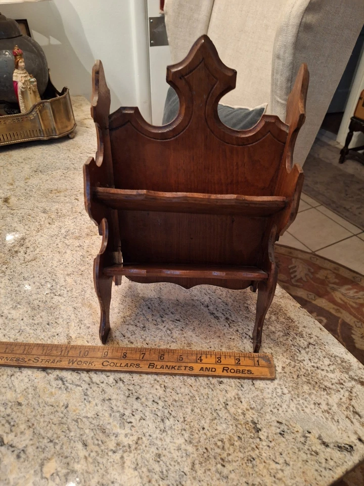 Organizador porta cartas vintage tallado de madera de doble cara ornamentado 3 niveles Foto 3 de 4