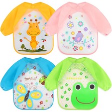 Accmor 4 Pack Long Sleeve Baby Bibs, Waterproof Sleeved Bib, Toddler Baby Gir...