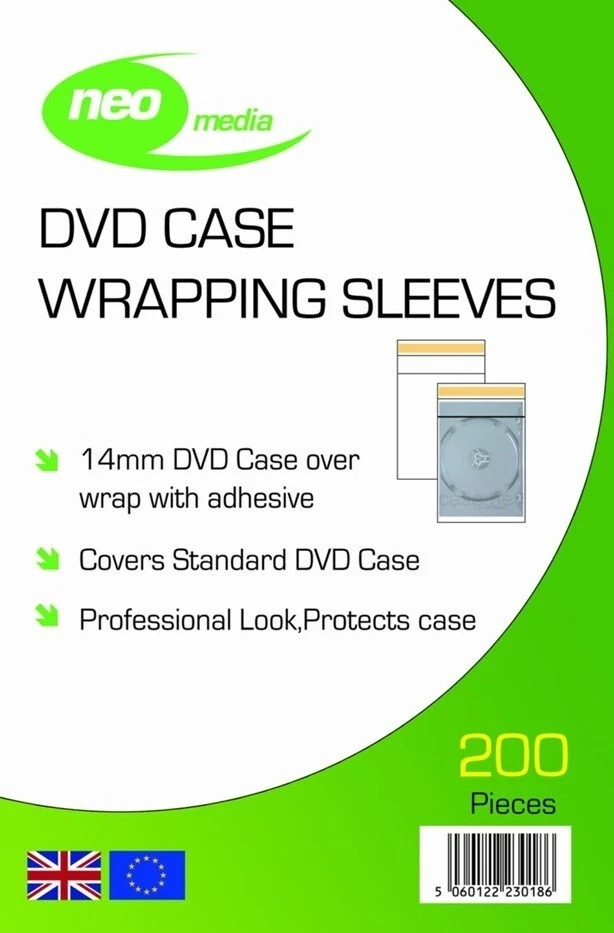 NEO MEDIA 200 x 14mm DVD Case Wraps Plastic Sleeves Resealable High Quality