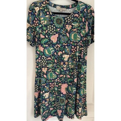 Ann Taylor LOFT Womens Green Pink Spring Floral Dress Cottagecore Fairycore M