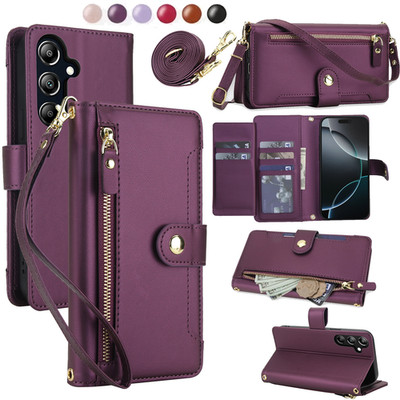 For Samsung A17 A16 A15 A35 A36 A54 A56 A73 Crossbody Leather Zipper Wallet Case