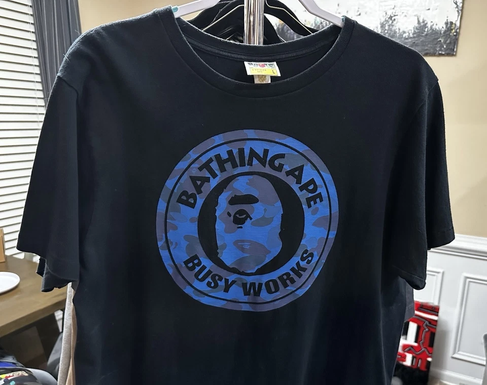 Camiseta BAPE A Bathing Ape Busy Works Azul Camuflada Talla Grande Foto 4 de 4