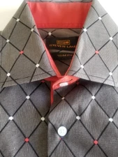 Steven Land Grey/Black Diamond Print Dress Shirt Size 15.5 X 34/35