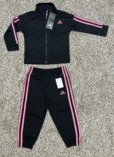 New ADIDAS Girls 2-piece Classic Tricot Track Suit Black / Pink Size 2T  (M10)