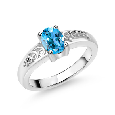 1.00 Ct Oval Swiss Blue Topaz 925 Sterling Silver Ring