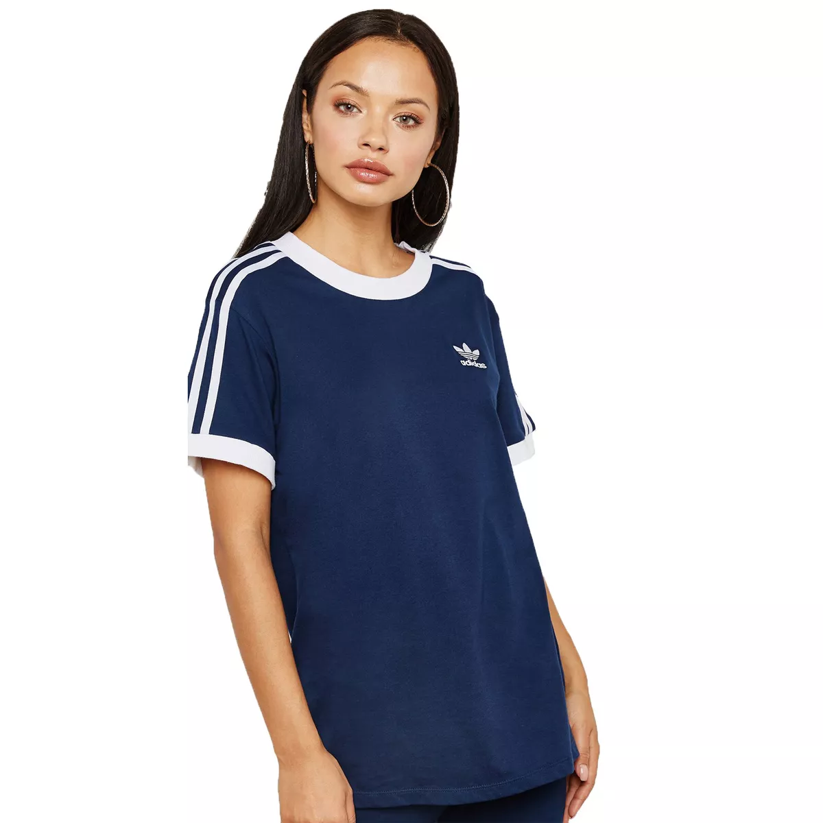 Adidas trefoil 3 stripes clearance t shirt in white/navy