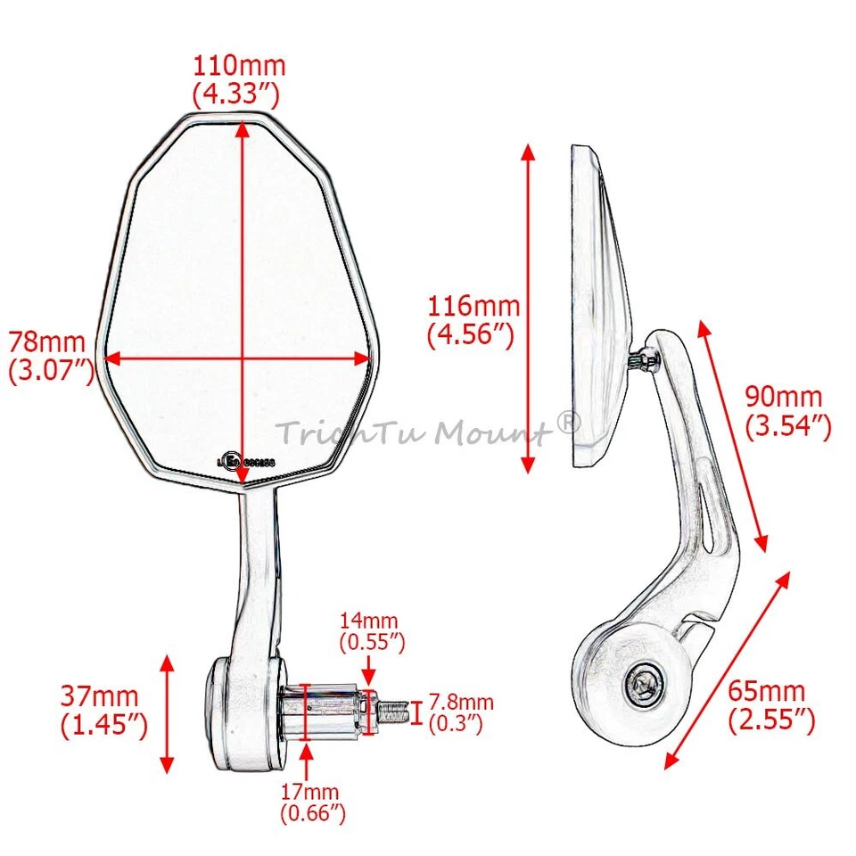 For Suzuki B-King GSF600 Gladius SFV650 7/8" Handle Bar End Rearview Side Mirror — 第 2/4 张图片
