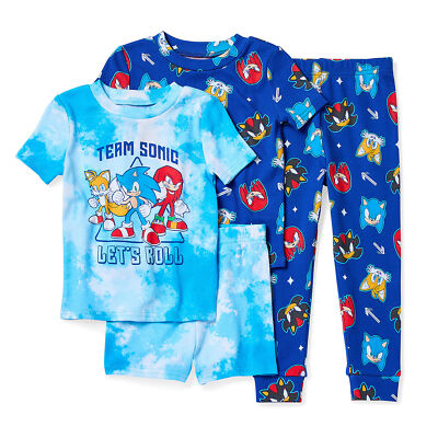 4 PC Sonic the Hedgehog Pajamas Set Shorts shirt Pant Boys 2T 3T Toddler Cotton