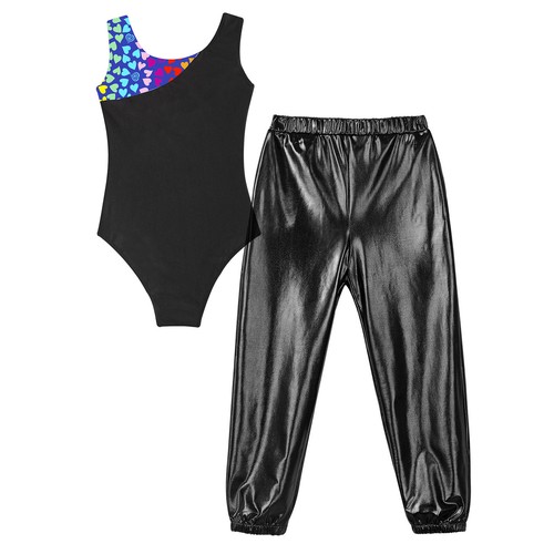 Kids Girl's Sports Suit Competition Leotard With Elastic Waistband Pants Active - Picture 84 of 97