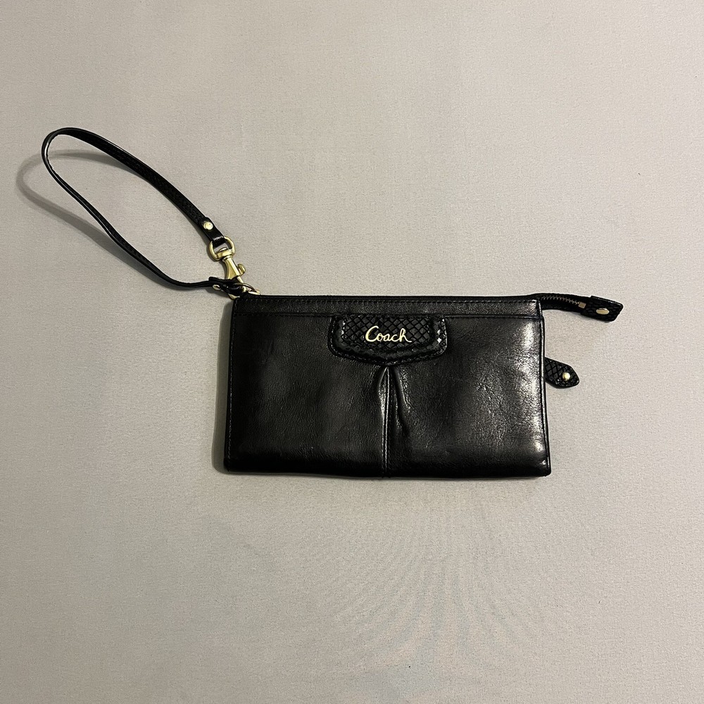 Coach Ashley Black Two-Zipper Wristlet 100% Premium Leather