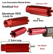 Red 1/2x28 TPI Thread Aluminum Muzzle Brake For 350 Legend Ruger/Sav/Mos.