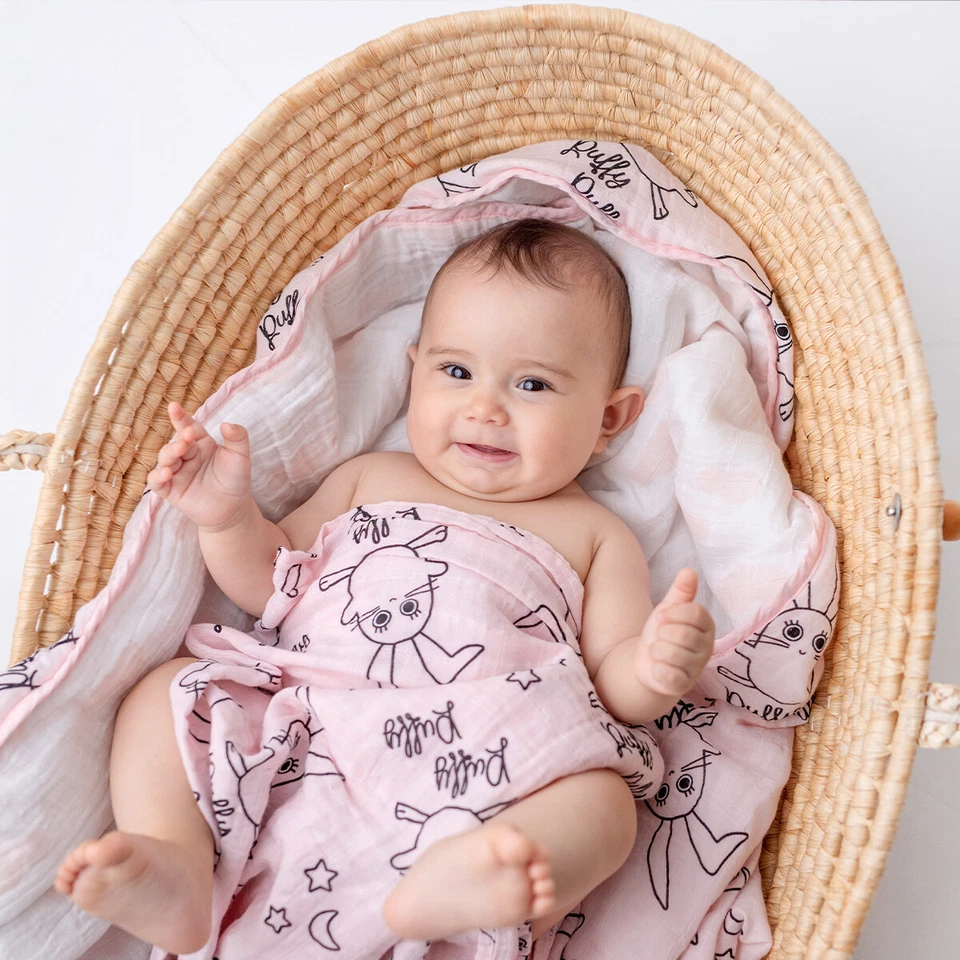 Milk&Moo Set of 2 Baby Muslin and Swaddle Blanket %100 Cotton 43x43 in - Image 4 of 4