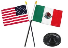 Mexico Mexican w/ USA American Flag 4"x6" Desk Set Table Stick Black Base 100D