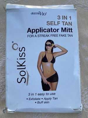 3 in 1 SOLKISS FAKE/SELF TAN APPLICATOR MITT/GLOVE STREAK FREE EXFOLIATOR DERMAV