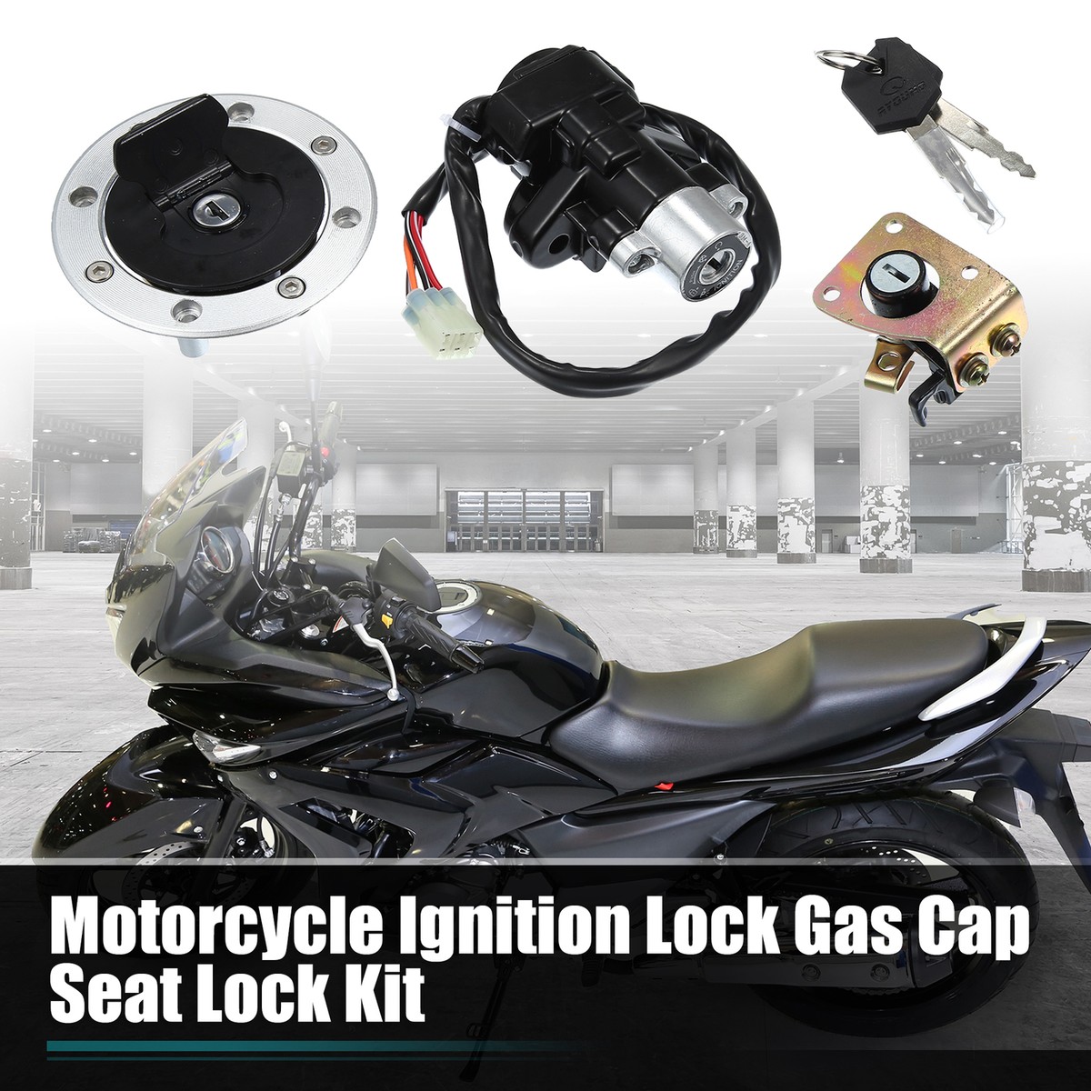 Motorcycle Ignition Switch Fuel Gas Cap Seat Lock w/ Key for
