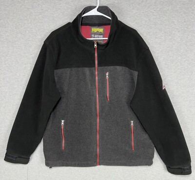 Atlas For Men Heavy Fleece Jacket Charcoal Gray Red Pockets Mesh Lined Size XL