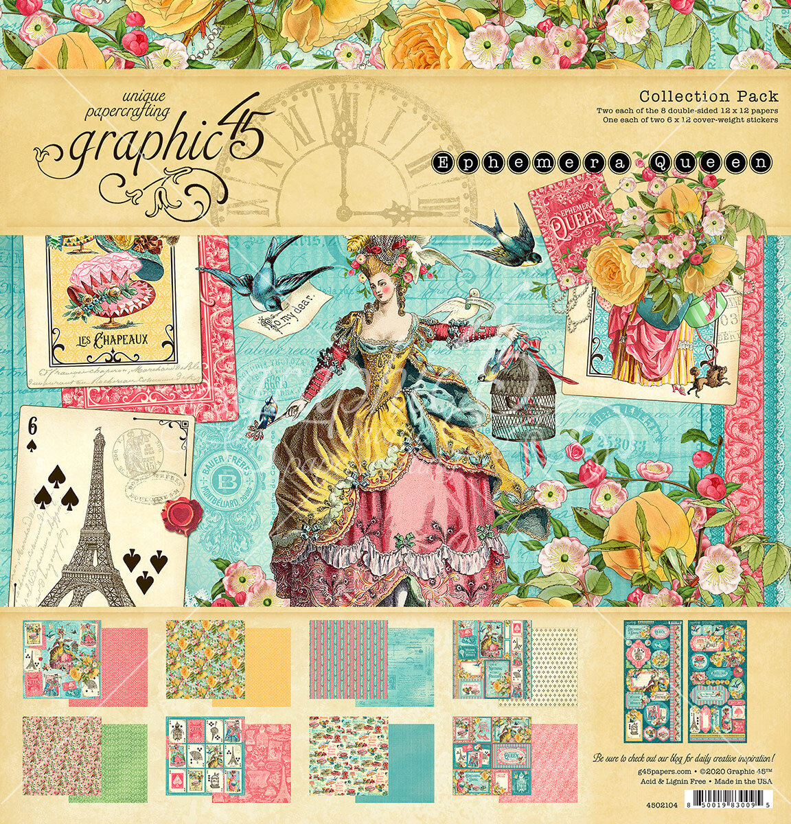 NEW  Graphic 45 12"" x 12"" Paper Collection Pack Ephemera Queen