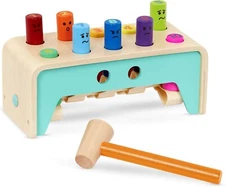 – Wooden Hammer Toy For , Toddlers – Pounding Bench With Pegs And Mallet – Co...