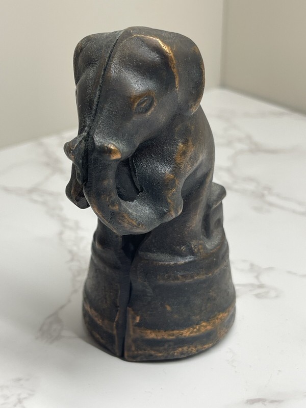 Antique Cast Iron ELEPHANT on Bench Still Bank Bronze Finish Early 1900s #3