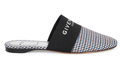Givenchy Bedford Mule Blue Green Plaid Black Logo Backless Slide Slip On Flat 36