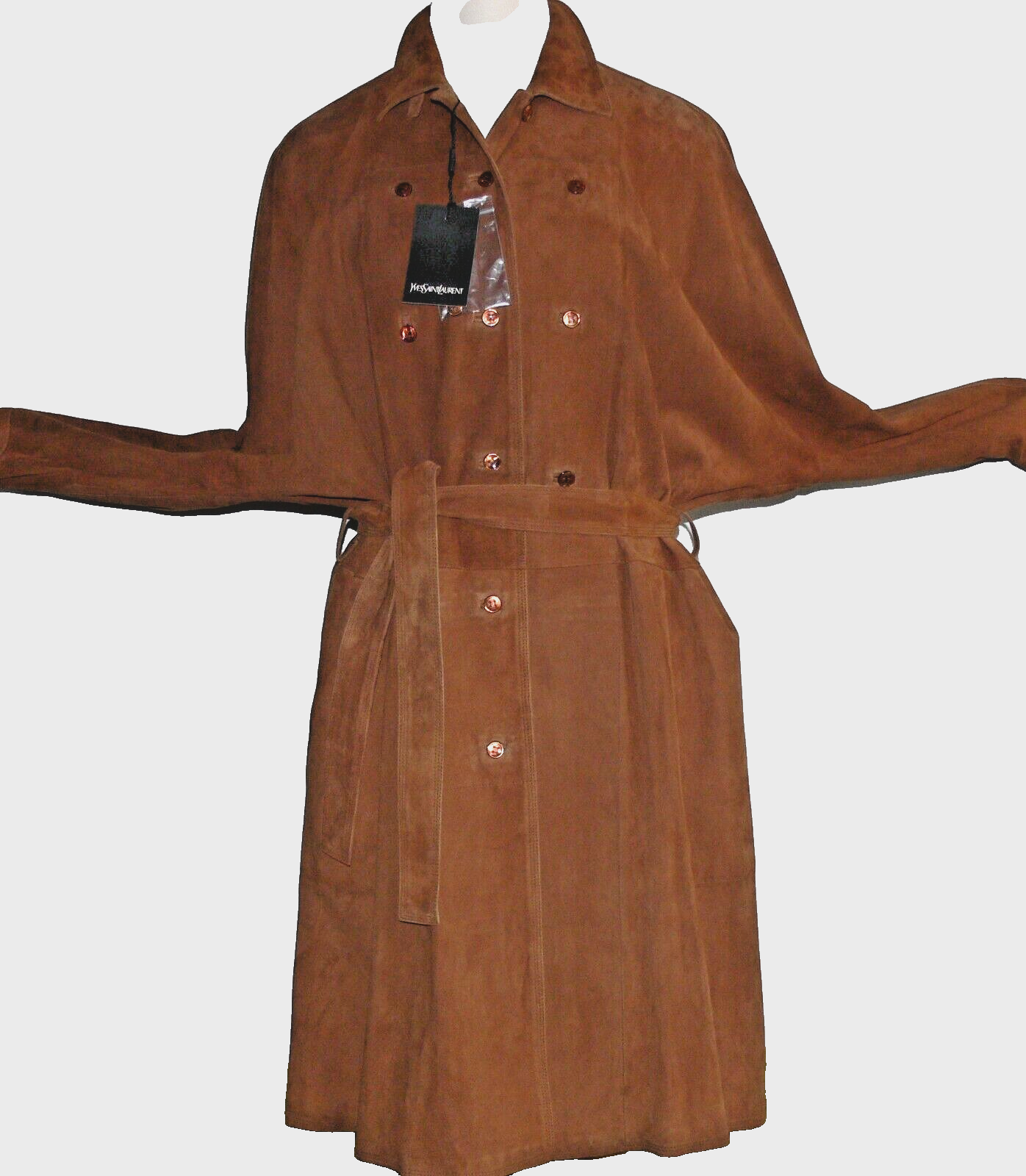 Cappotto con cintura trench marrone nuovo con etichette $ 7.000 yves saint laurent taglia 42 fr realizzato in IT
