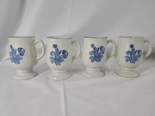  Pfaltzgraff Yorktowne Footed Pedestal Coffee Cups Mugs Stoneware -Set of 4 -F S